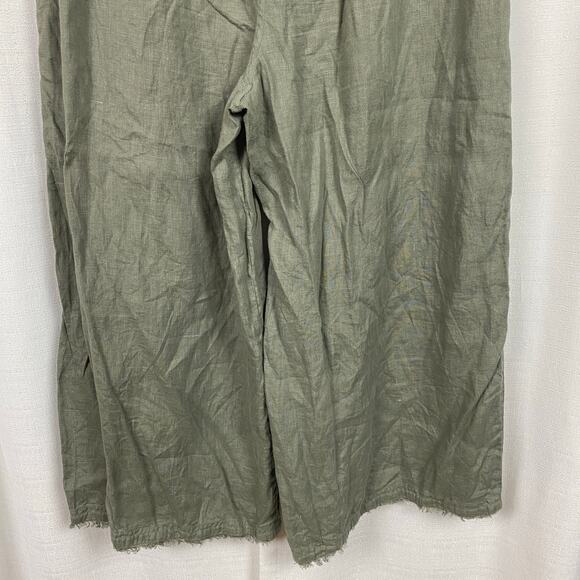 Anthropologie Cloth&Stone Green Linen Wide Leg Cropped Paperbag Waist Pants Sz.M - Picture 10 of 13